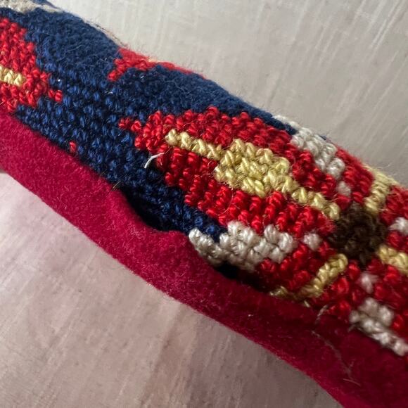 Vintage Navy Blue Red Geometric Petit Point Cushion Pillow Foam Insert Handmade - Picture 10 of 10